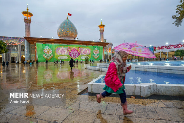 طراوت باران در حرم شاهچراغ(ع)