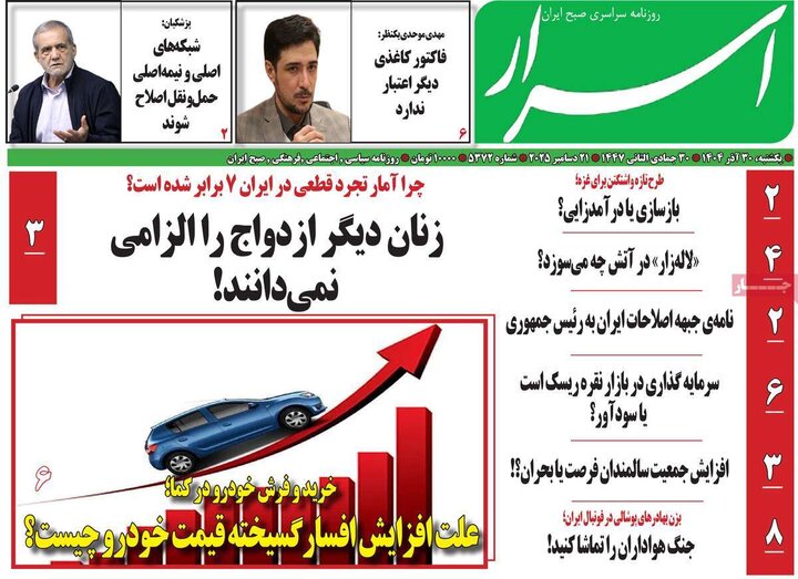 روزنامه ۳۰ آذر ۱۴۰۴