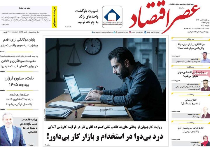 روزنامه اقتصادی 16 دی 1404