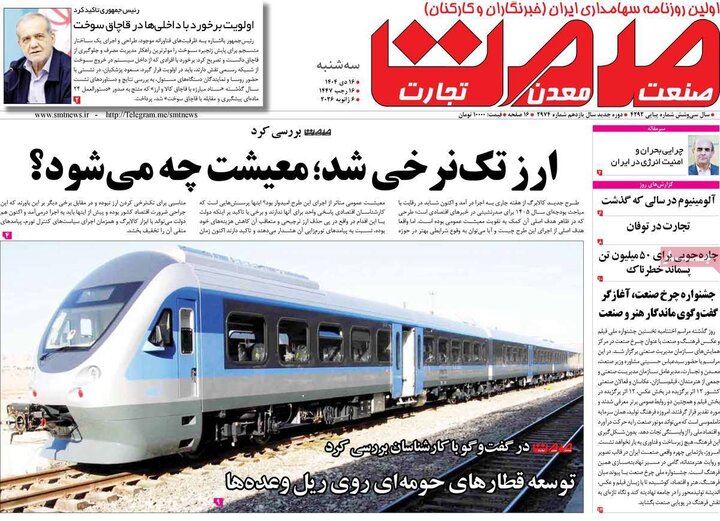 روزنامه اقتصادی 16 دی 1404