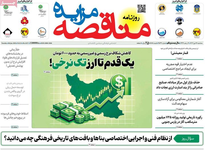 روزنامه اقتصادی 16 دی 1404